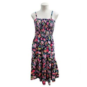 J. Crew Floral Smocked Tiered Sleeveless A-Line Midi Floral Boho Dress